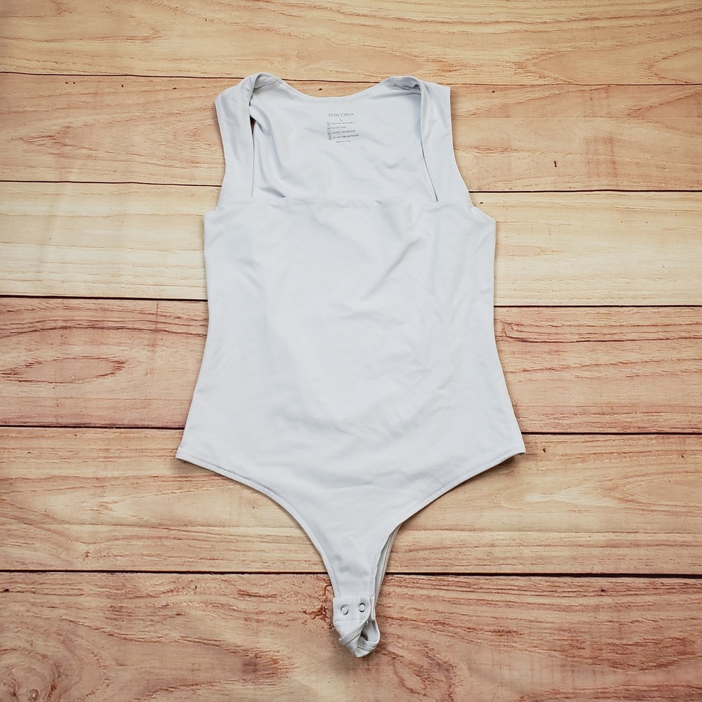 REORIA Thong Bodysuit Womens Size Large White Square Neck Sleeveless Tank Casual